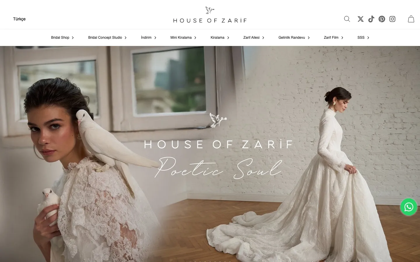 House of Zarif gelinlik evinin ana sayfası